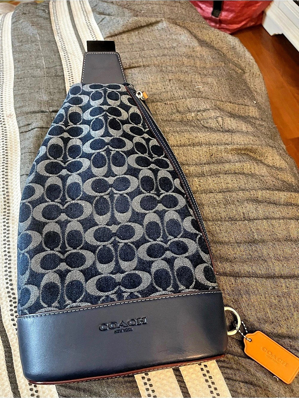 COACH West Pack In Signature Denim Blue & Black Crossbody Bag